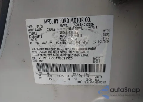 2007 Lincoln Mkx from USA, damaged, VIN 2LMDU88C17BJ21325